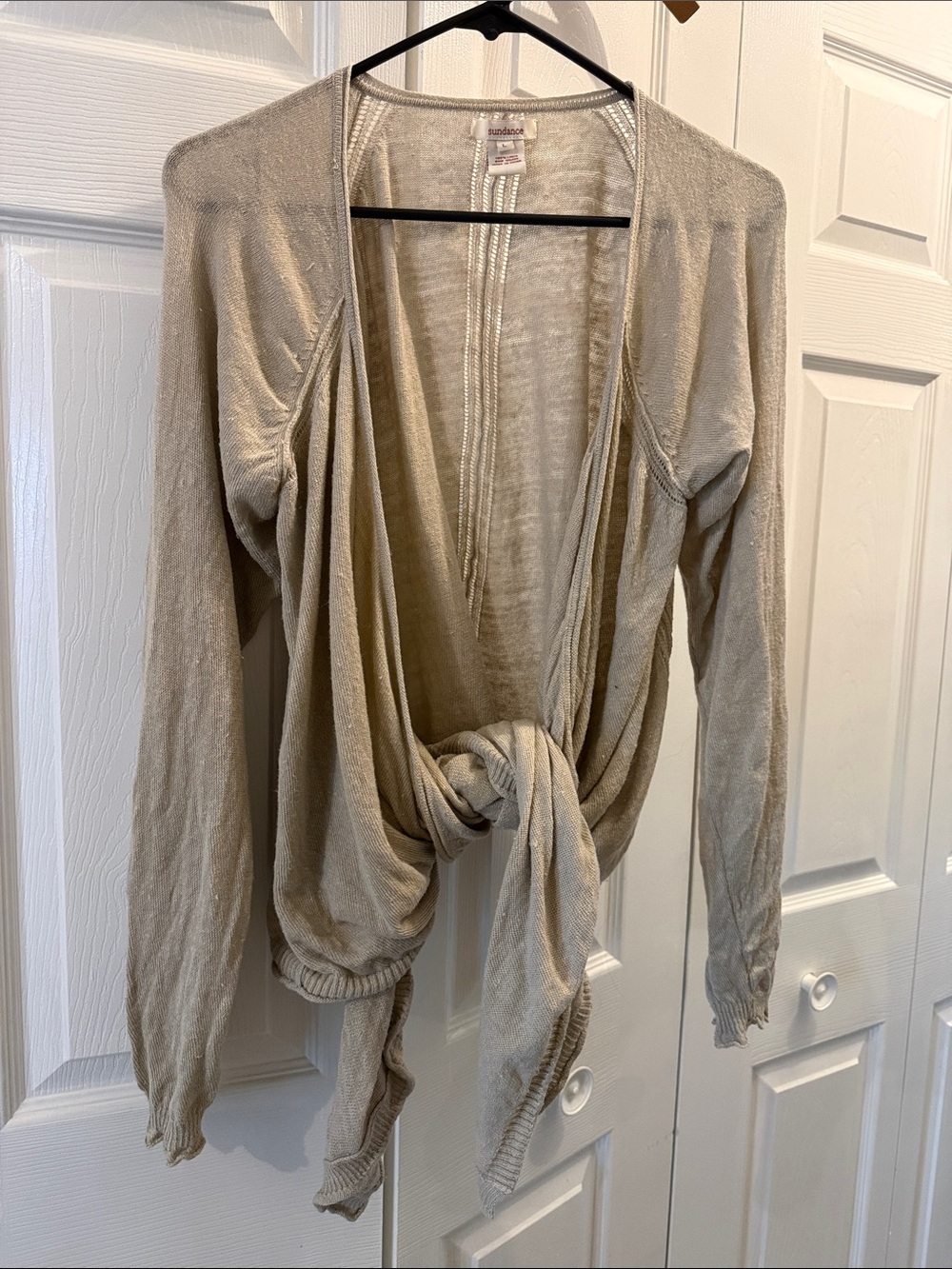 Sundance Cream Open-Front Tie-Front Cardigan Sweater